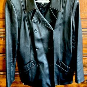 Black leather double breasted blazer/jacket